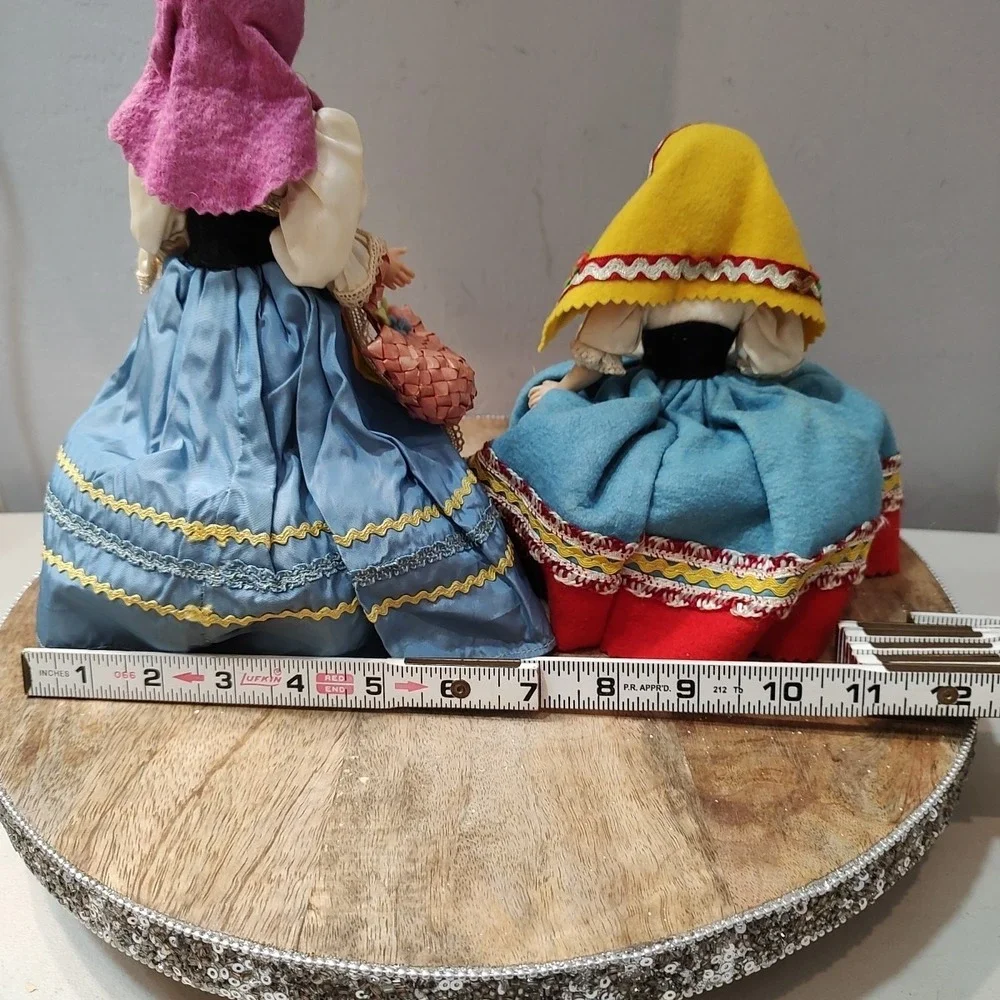 Vintage Folk Costume Doll Basket Pair European Souvenir Wicker Mid Century Decor